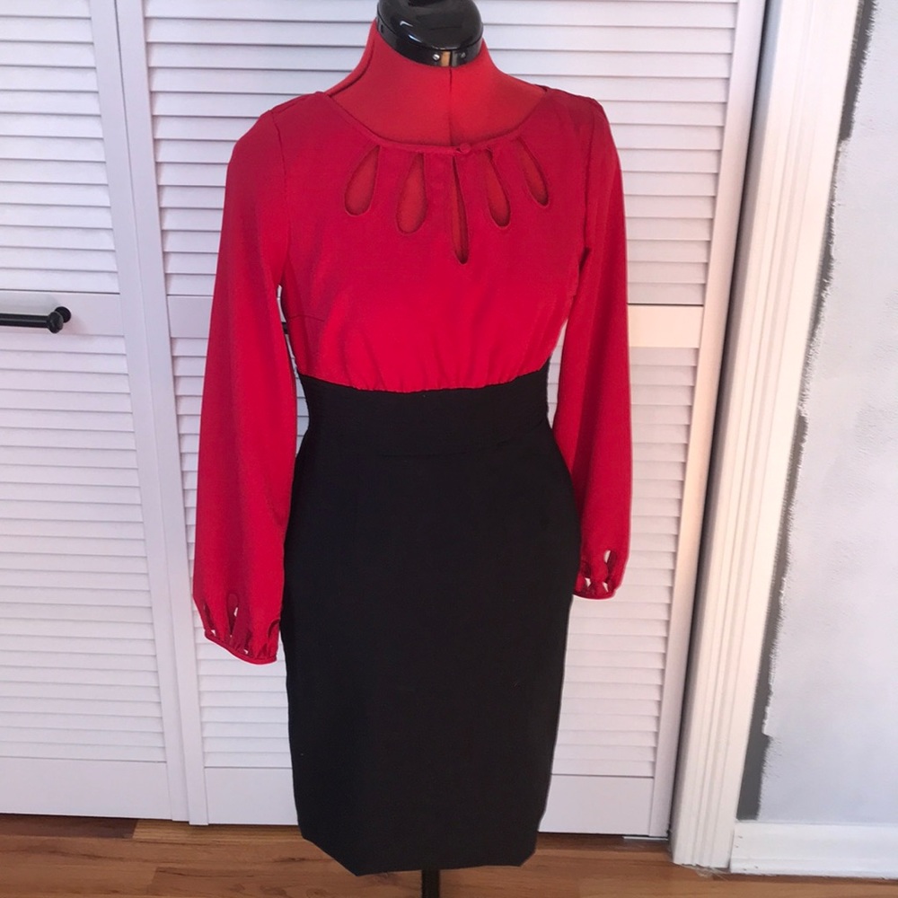 Red and black midi dress
